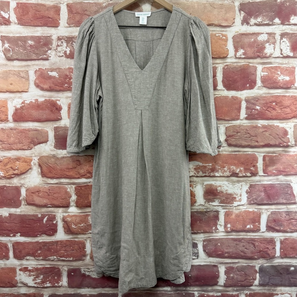 Cynthia Rowley Dress Women's S Taupe Gray Linen Blend Minimalist Casual Career